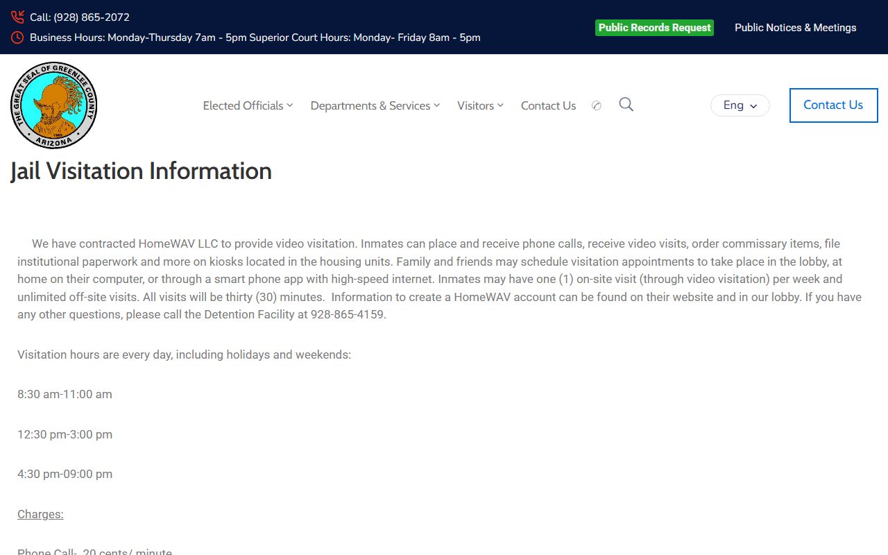 Greenlee County Detention Facility visitation and inmate communication information